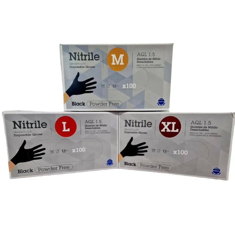 GUANTES NITRILO NEGROS SIN POLVO XL CAJA 100U